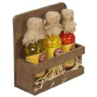 Kit Pimenta com 3 mini pimentas (malagueta verde, vermelha, comarí amarela) no pote de vidro, suporte para parede em madeira MDF e caixa em papelão Kraft para embalagem. - 103293