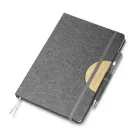 Caderno de anotações cinza com suporte para caneta - 1964124