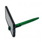 Caneta plástica verde com touch e suporte para celular e limpador de tela  - 667247