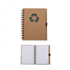 Bloco de anotações ecológico com espiral e símbolo reciclado na capa