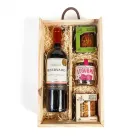 Kit vinho com aperitivos gourmet na caixa de madeira - 224673
