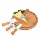 Kit queijo com 5 peças com tábua, garfo, facas e espátula - 927188