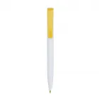 Caneta Plástica branca com clip colorido - detalhe amarelo - 1527614