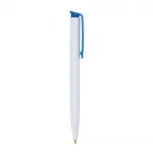 Caneta Plástica branca com clip colorido - detalhe azul - 1527615
