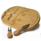 Kit queijo 3 peças, contém: tábua de bambu canaleta, faca com ponta, garfo e espátula gravada - 1975230