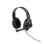 Fone de ouvido ajustável preto com microfone em ABS e PP. - 1810549