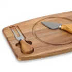 Kit queijo com tábua de madeira com canaleta, faca com ponta, e garfo - 1740724