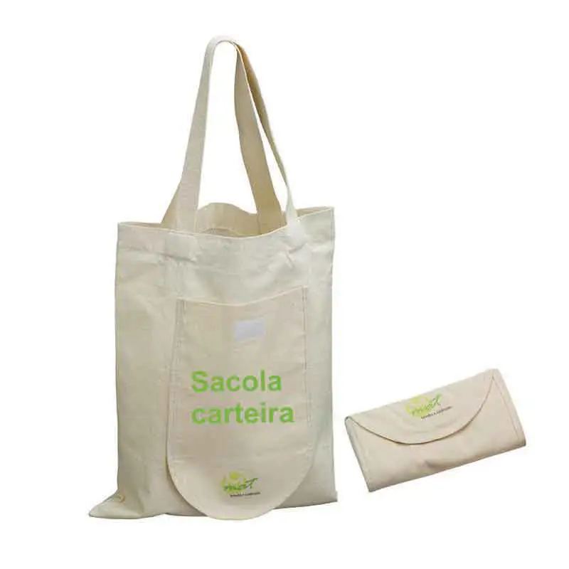 Sacola ecológica retornável, confeccionada em algodão cru.