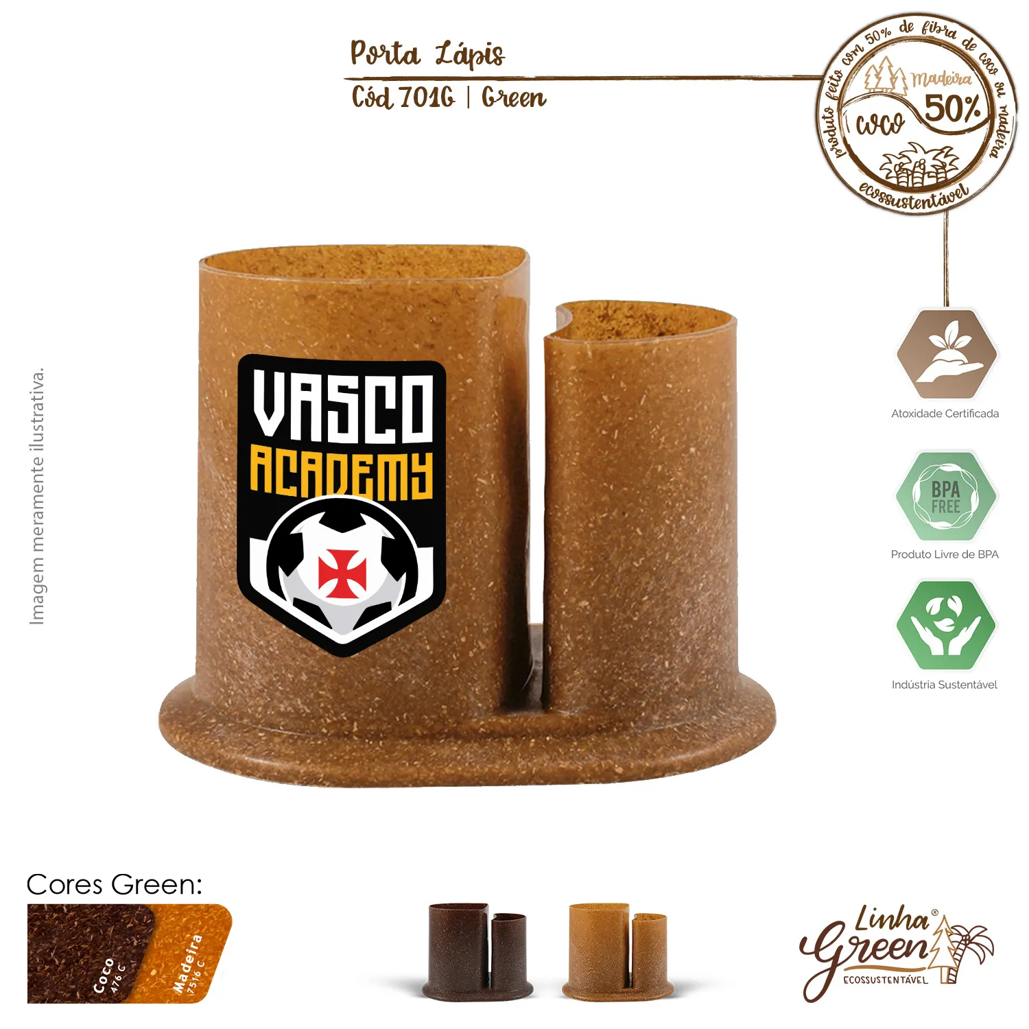 Porta lápis duo fibra madeira green com duas cavidades e espaço para cartão de visita, feito com fibra natural de madeira e plástico PP sustentável - 2163324