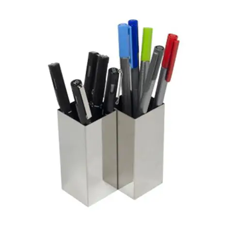 Porta canetas duplo personalizado a laser, confeccionado em aço inox - 177988