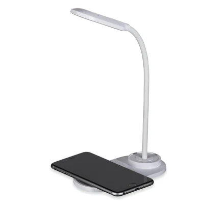 Luminária LED de mesa, articulável e superfície para carregar dispositivos por indução 