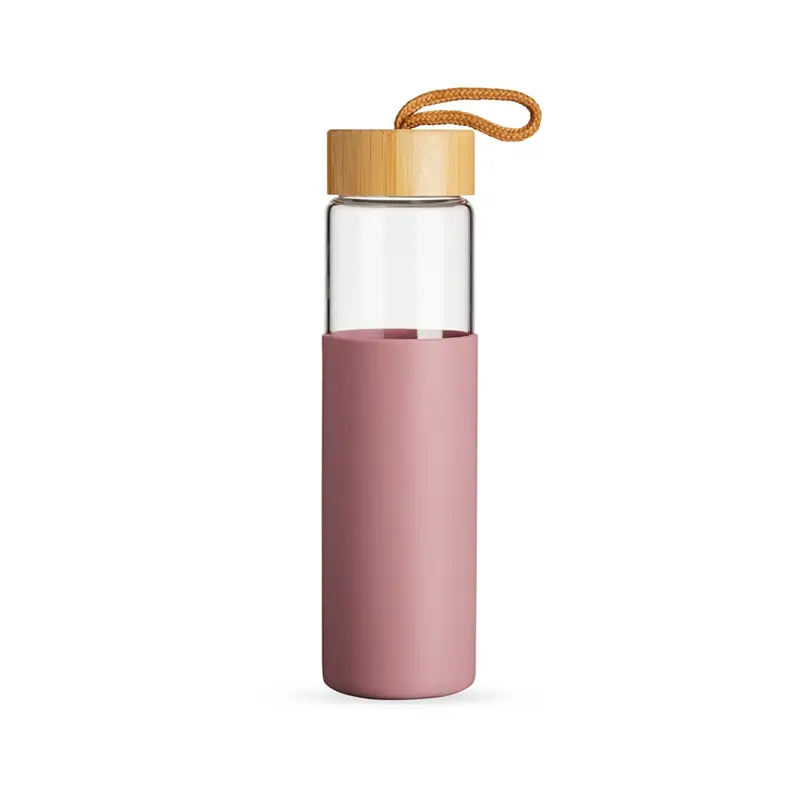 Garrafa de vidro borossilicato com luva rosa - 1784160