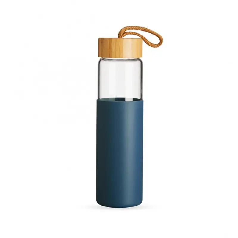 Garrafa de vidro borossilicato  com luva azul - 1784157