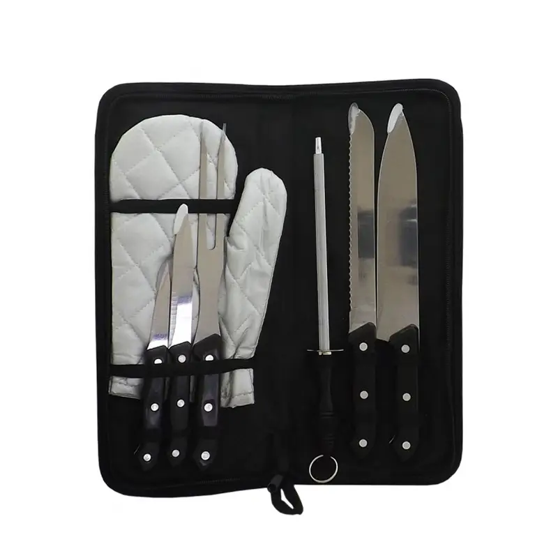kit churrasco 7 peças com estojo preto
