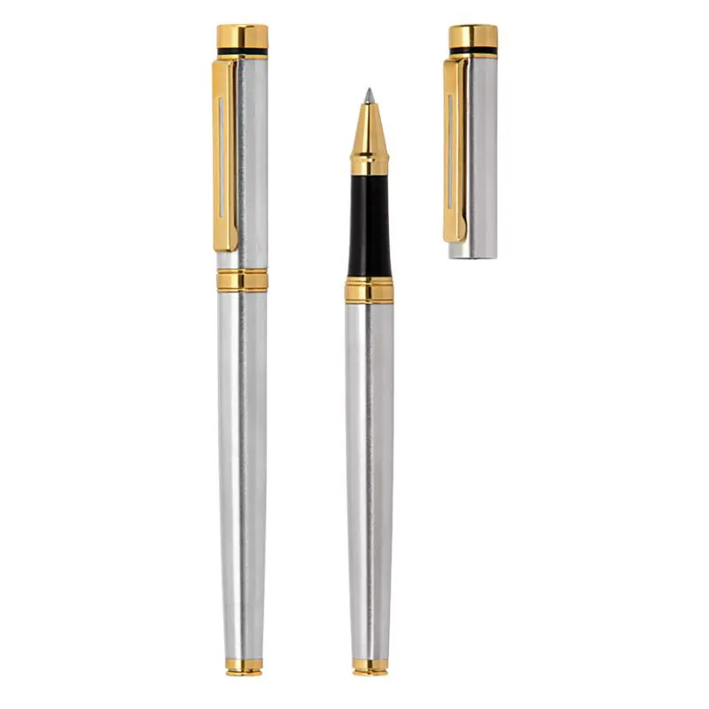 Caneta Roller metal com detalhes em dourado