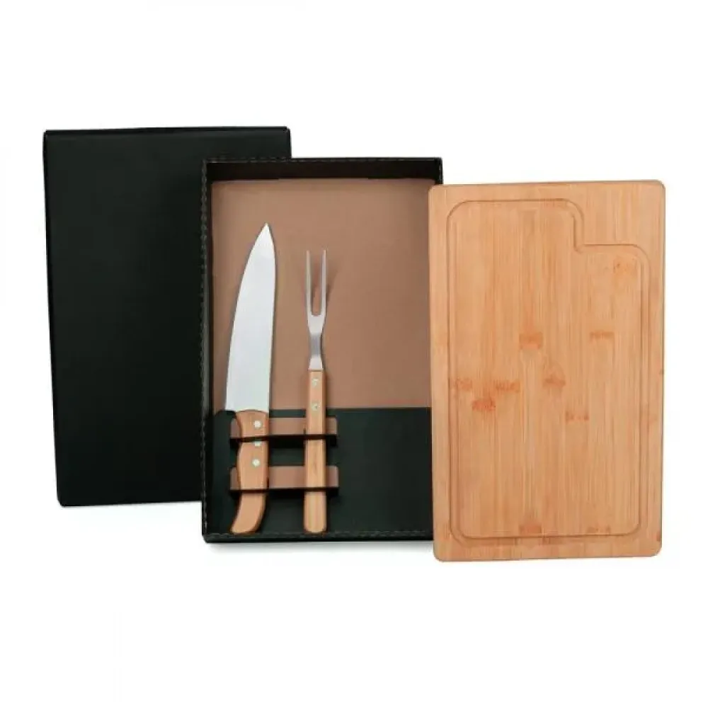 KIT PARA CHURRASCO EM BAMBU / MADEIRA / INOX - 3 PÇS principal