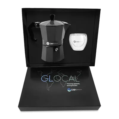 Kit Café com Cafeteira Italiana Preta e Copo com Parede Dupla 
