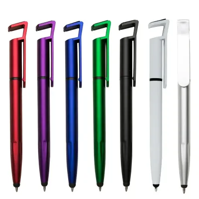 Caneta Plástica Touch com Suporte - opções de cores