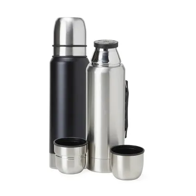 Garrafa térmica de inox com parede dupla e tampa dupla