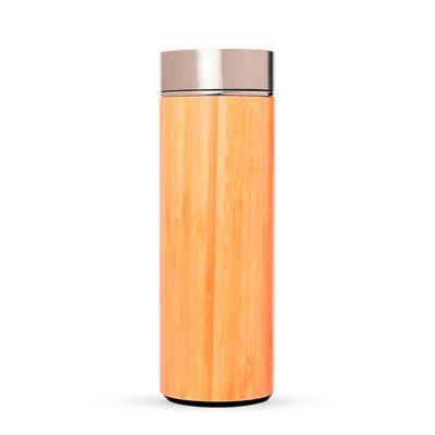 Garrafa térmica personalizada de inox e bambu