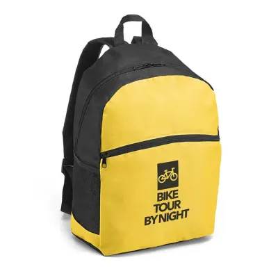 Mochila. 600D com bolso exterior e bolsos laterais em rede