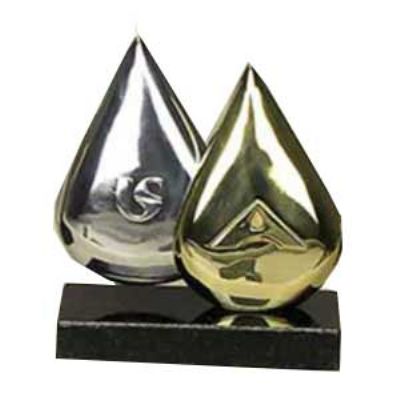 Troféu Personalizado bronze e alumínio com logomarca em alto relevo - Modelo Gotas