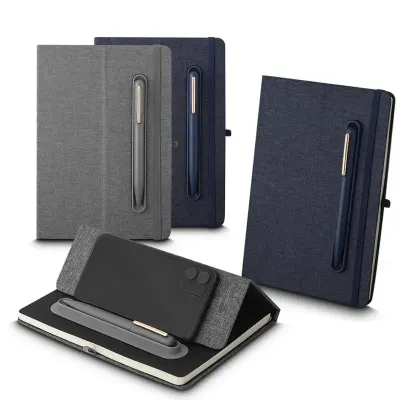 Kit Escritório: caneta e caderno com suporte para smartphone