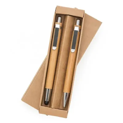 Kit ecológico caneta e lapiseira em bambu com estojo de papelão - 1831120