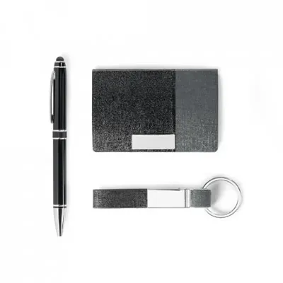 Kit de porta cartões, chaveiro e esferográfic