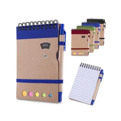 Mini caderno A6 com caneta: opções de cores
