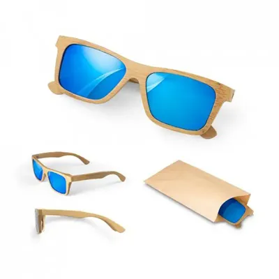 Óculos de sol em bambu com lentes espelhadas - 1820427