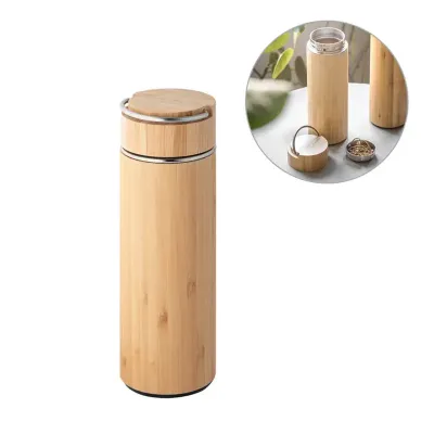 Squeeze em bambu e aço inox, com corpo duplo e isolamento a vácuo
