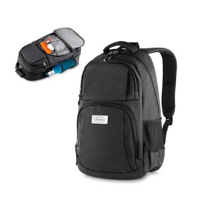 Mochila para notebook com dois bolsos na frente, dois bolsos laterais, porta notebook e porta cartões e canetas
