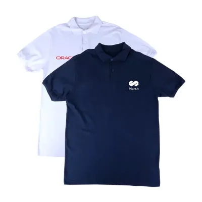Camisa polo em piquet (azul e branca)