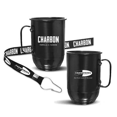 Caneca de alumínio preta com Tirante