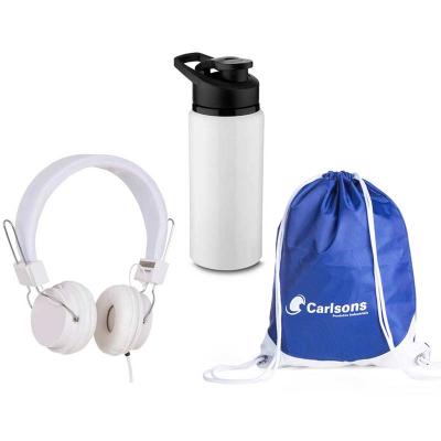 Kit Fitness com headfone estéreo com microfone e garrafa de alumínio