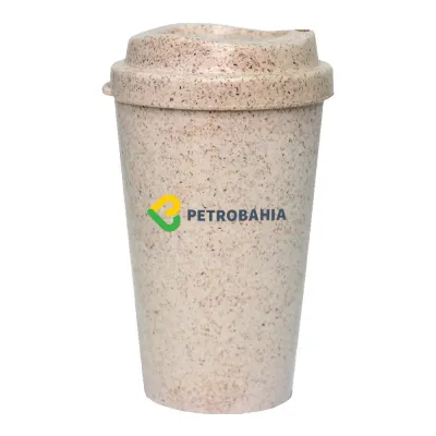 Copo mug 320ml fibra madeira palha green colors com acabamento moderno e cor natural, ideal para brindes promocionais sustentáveis