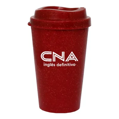 Copo mug 320ml fibra madeira vermelho green colors com acabamento moderno e cor vibrante, ideal para brindes promocionais sustentáveis