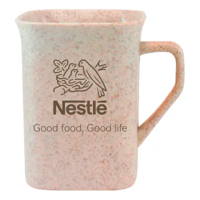 Caneca quadrada 250ml fibra madeira palha green colors com acabamento ecológico e design moderno, ideal para brindes sustentáveis e uso promocional