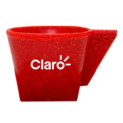 Xícara 50ml fibra madeira vermelho green colors com acabamento ecológico e design exclusivo, ideal para brindes sustentáveis e uso promocional
