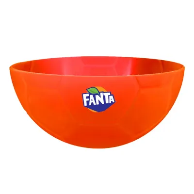 Petisqueira futebol laranja neon 240mL com acabamento vibrante e formato inspirado em bola de futebol, ideal para brindes personalizados e ações promo