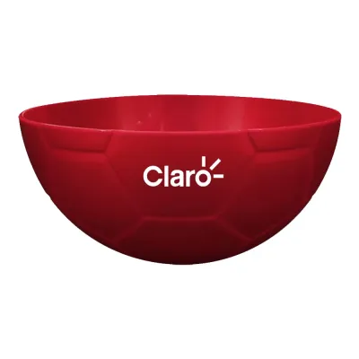 Petisqueira futebol vermelho 240mL com acabamento moderno e formato inspirado em bola de futebol, ideal para brindes personalizados e ações promociona