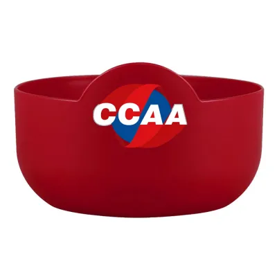 Pote Super Bowl vermelho 475mL com design redondo e moderno, ideal para brindes personalizados e uso alimentício