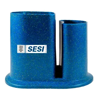 Porta lápis duo fibra madeira azul com design arredondado exclusivo e acabamento ecológico, ideal para brindes personalizados e organização corporativ