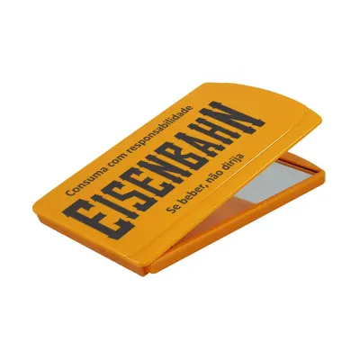Espelho de bolsa amarelo portátil com acabamento moderno, ideal para brindes personalizados e uso diário