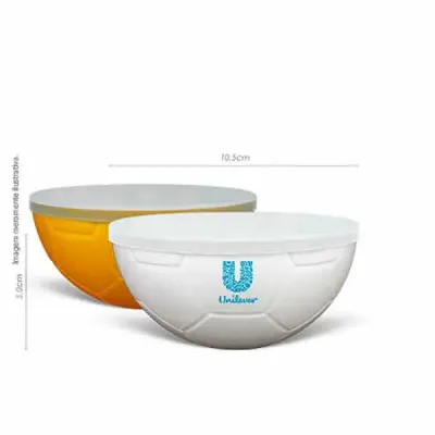 Petisqueira futebol com tampa 240ml com formato de bola, ideal para brindes, eventos e uso promocional