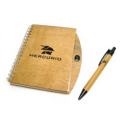 Caderno de madeira com caneta - 169299