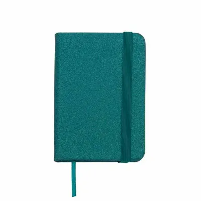Mini Caderneta produzida em material sintético brilhante com marcador de página em cetim e fita e...