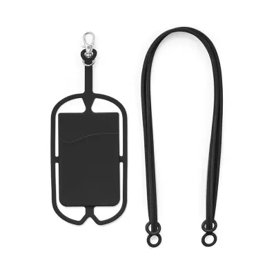 Porta cartões em silicone com cordão e suporte para celular