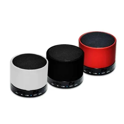 Caixinhas de som cilíndricas nas cores branca, preta e vermelho - 169537